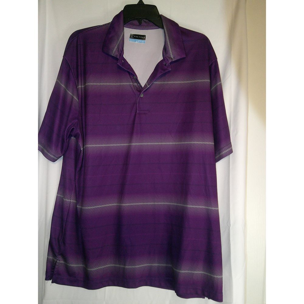 PGA Tour Purple Striped Golf Polo Shirt Performance Athletic Moisture Wicking